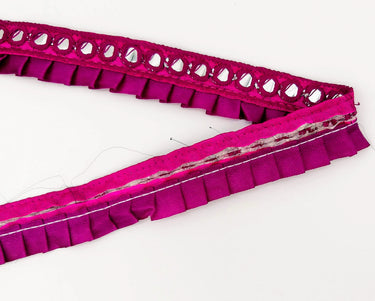 Dark Violet Satin Pleated Lace Trim, Mirrored Fringe Trimming, Approx. 30mm wide